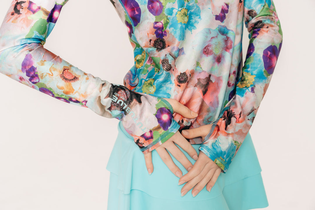 Women's Henley Rash Guard - Sea Poppy Bud