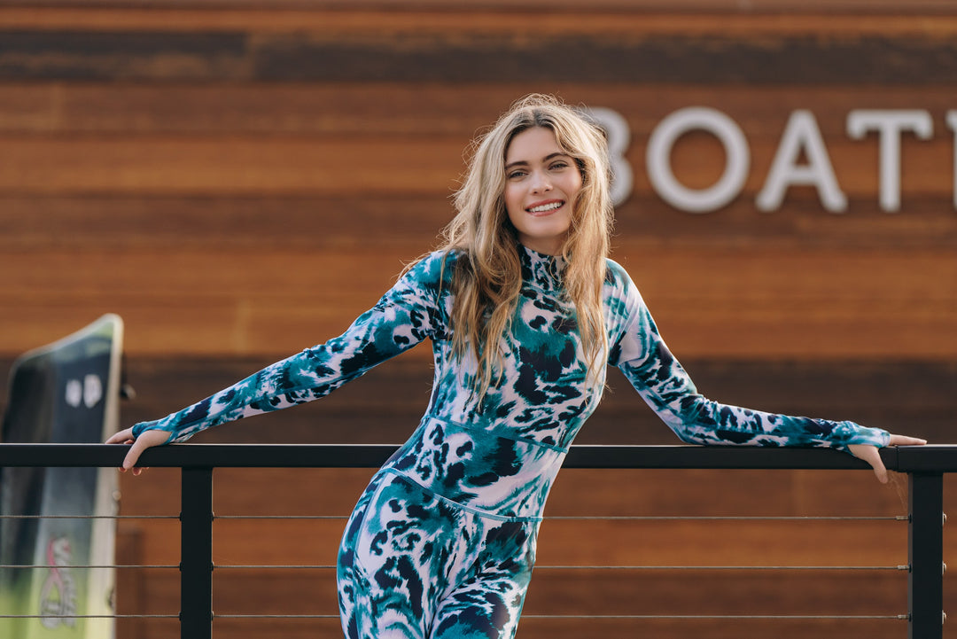 Women's "JOY" UPF 50+ Sun-protective full body swimsuit - Ocean Leopard