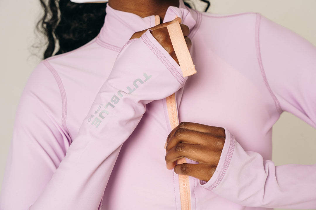 Women's Zip Rash Guard With Back Pocket - Lavender