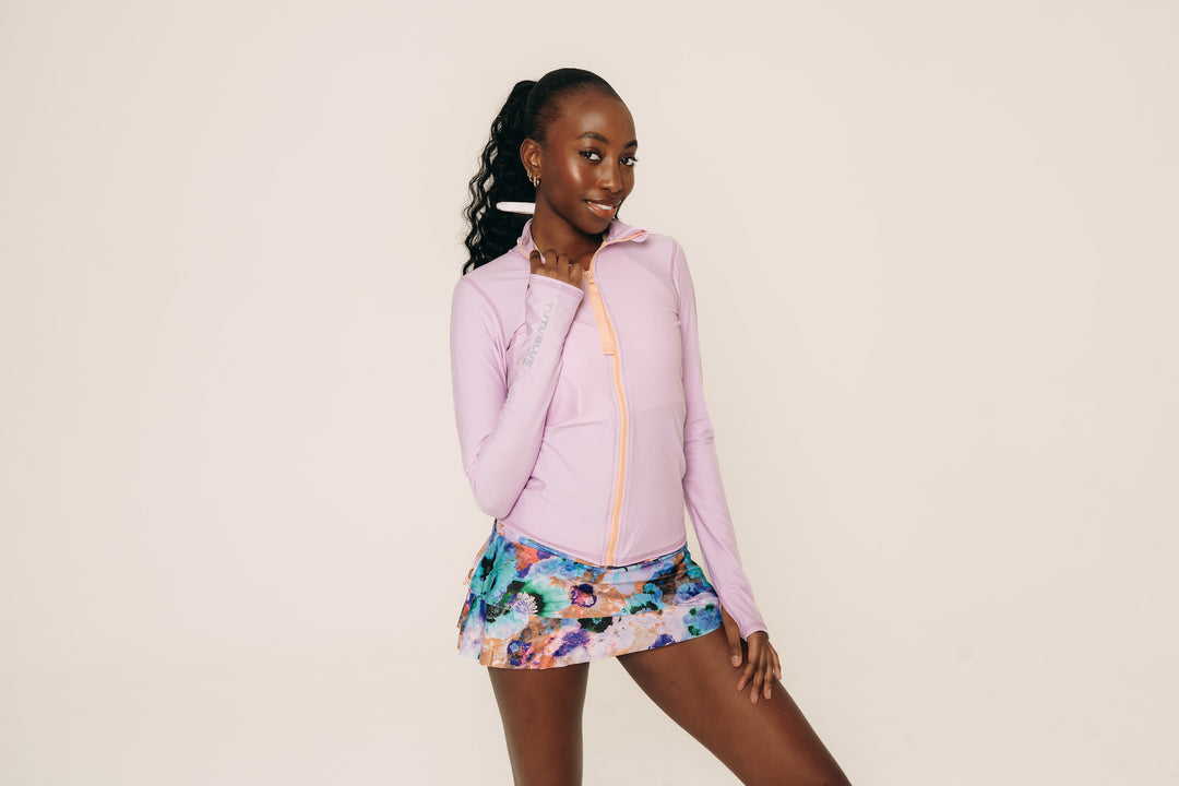 Women's Zip Rash Guard With Back Pocket - Lavender