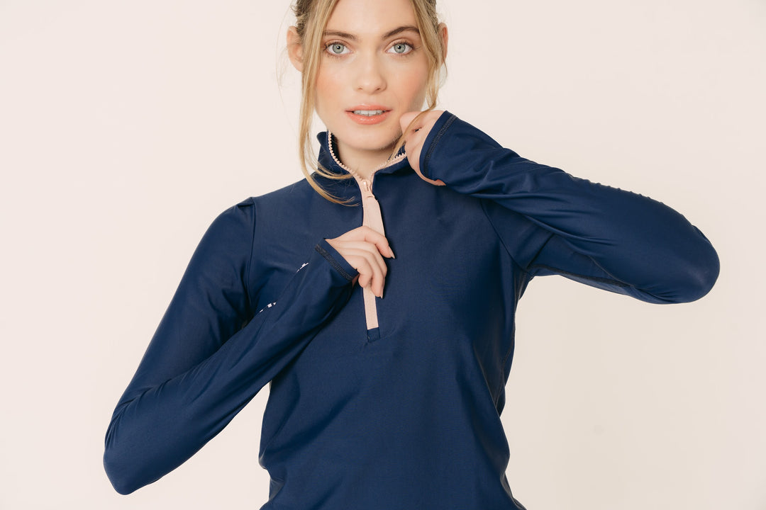 Women's Henley Rash Guard - Navy