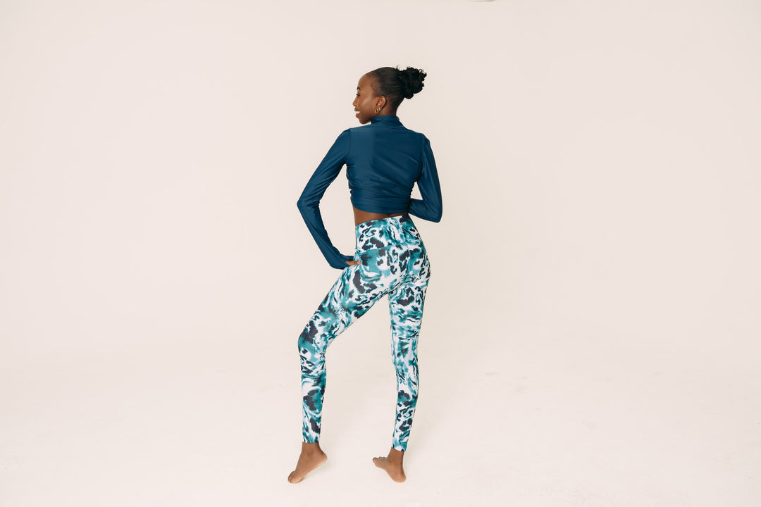 Women's UPF 50+ Sun Protective  Leggings  - Ocean Leopard