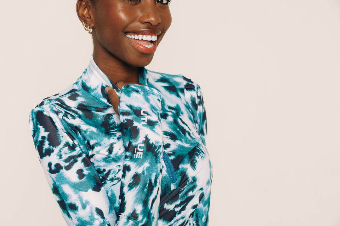 Women's Henley Rash Guard - Ocean Leopard