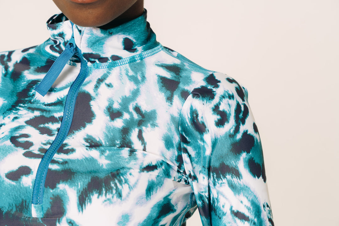 Women's Henley Rash Guard - Ocean Leopard