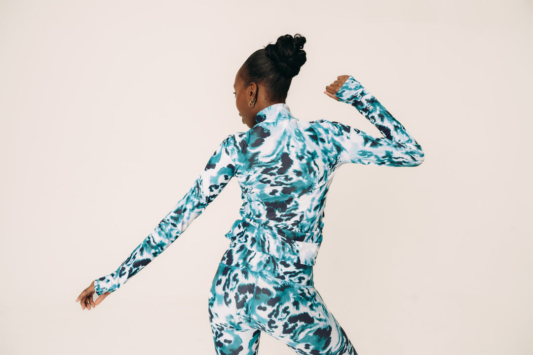 Women's Henley Rash Guard - Ocean Leopard