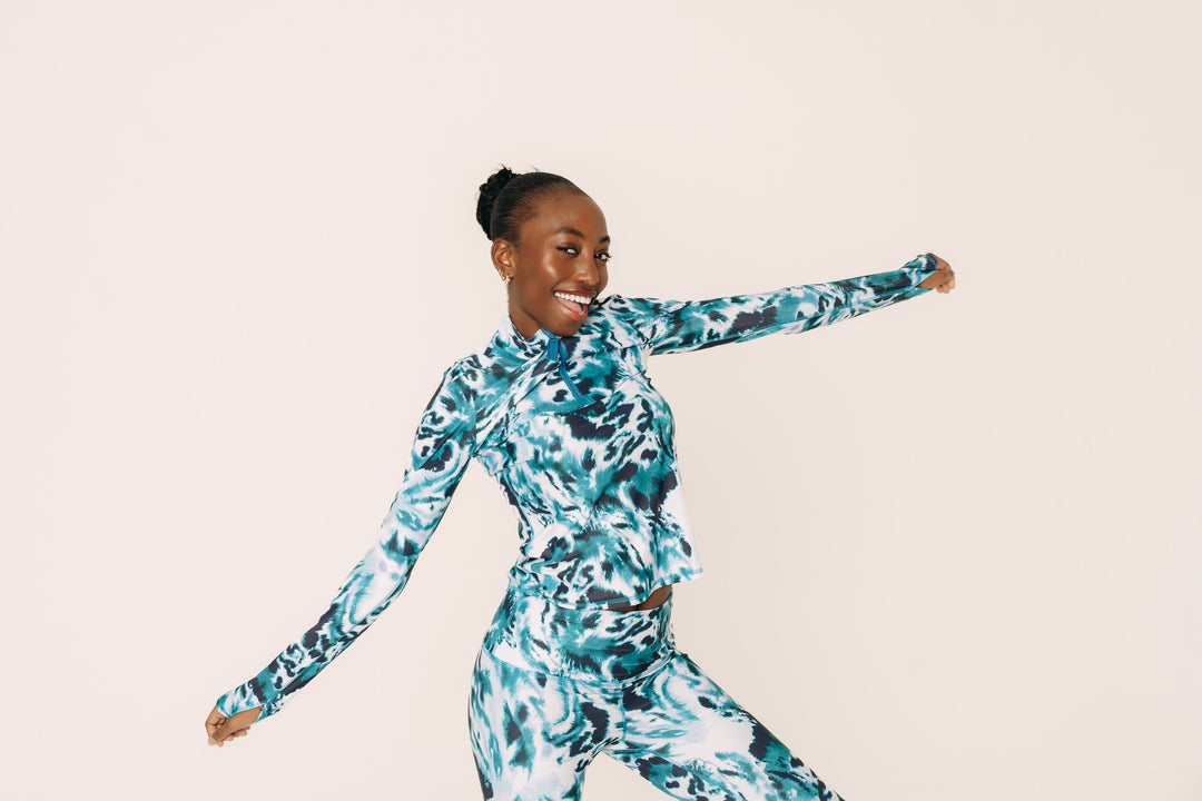 Women's Henley Rash Guard - Ocean Leopard