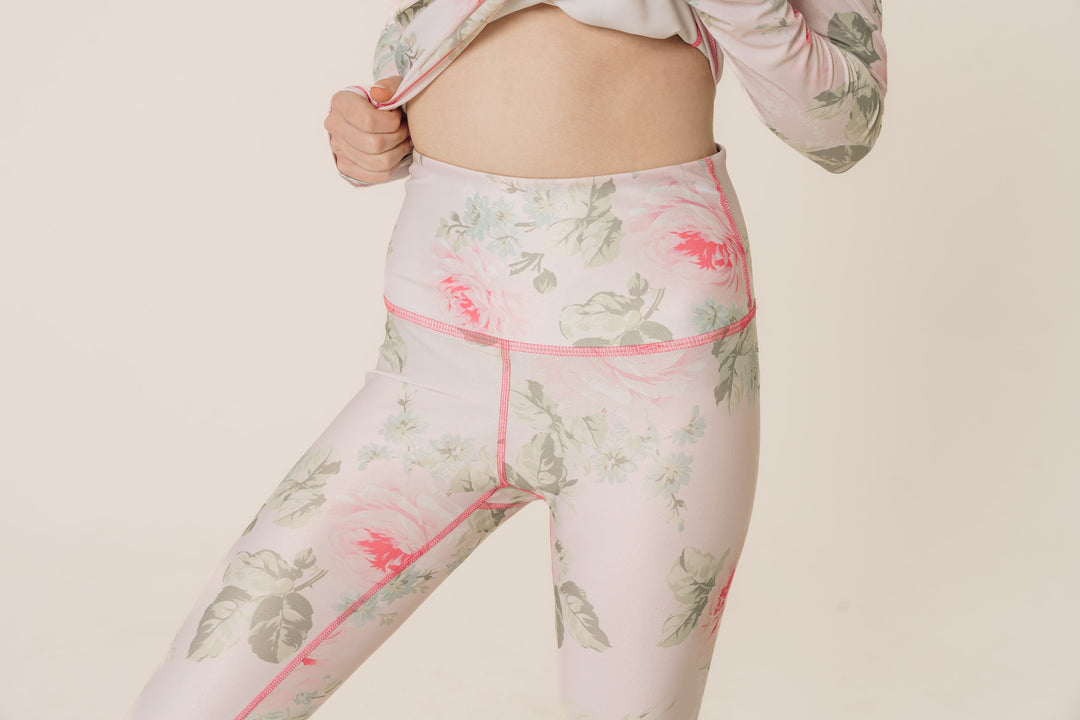 Women's UPF 50+ Sun Protective Swim Leggings - Royal Bouquet Pink