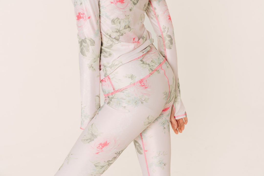 Women's UPF 50+ Sun Protective Swim Leggings - Royal Bouquet Pink