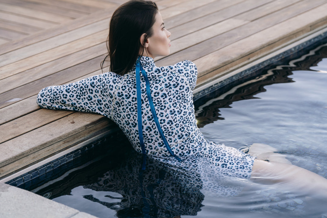 Women's UPF 50+ Sun Protective Long Sleeve "Shorty" Swimsuit - Sun Safari