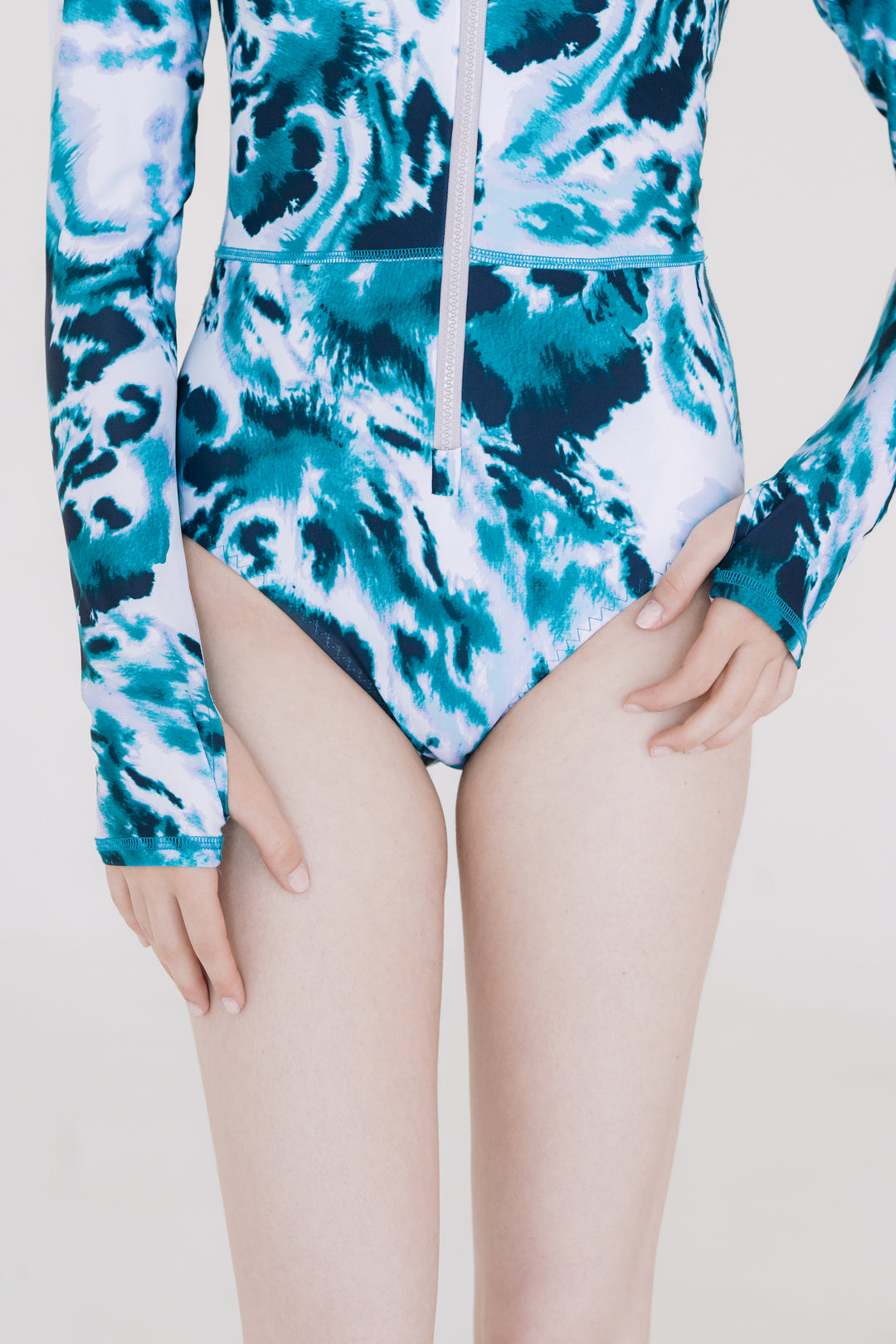 Women's One Piece Long Sleeve Swimsuit - Ocean Leopard (Runs Small)
