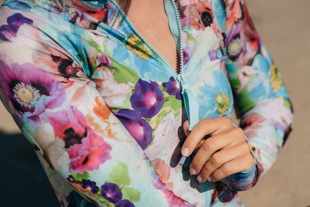 Women's Short "Knee Length" Front Zip UPF 50+ Sun Protective Biker  - Sea Poppy BudSwimsuit