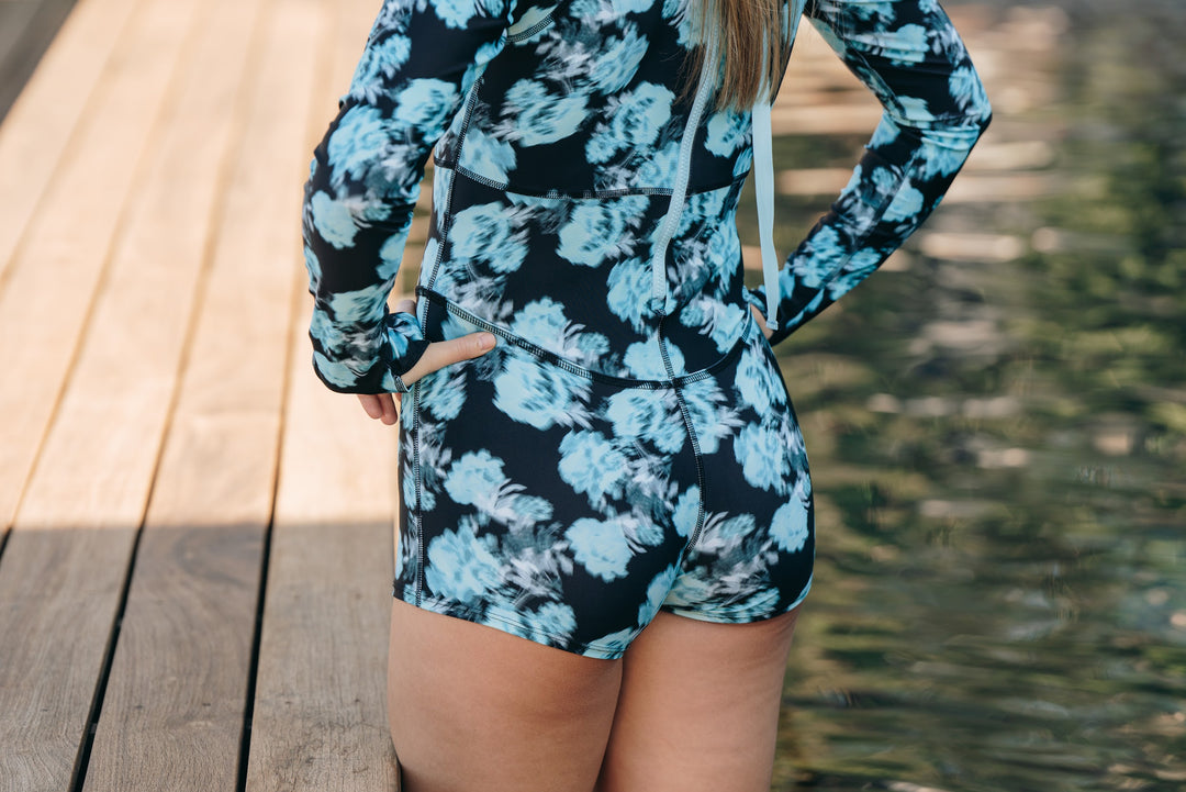 Women's UPF 50+ Sun Protective Long Sleeve "Shorty" Swimsuit - Biolumibloom