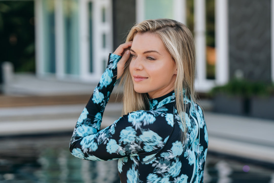 Women's UPF 50+ Sun Protective Long Sleeve "Shorty" Swimsuit - Biolumibloom