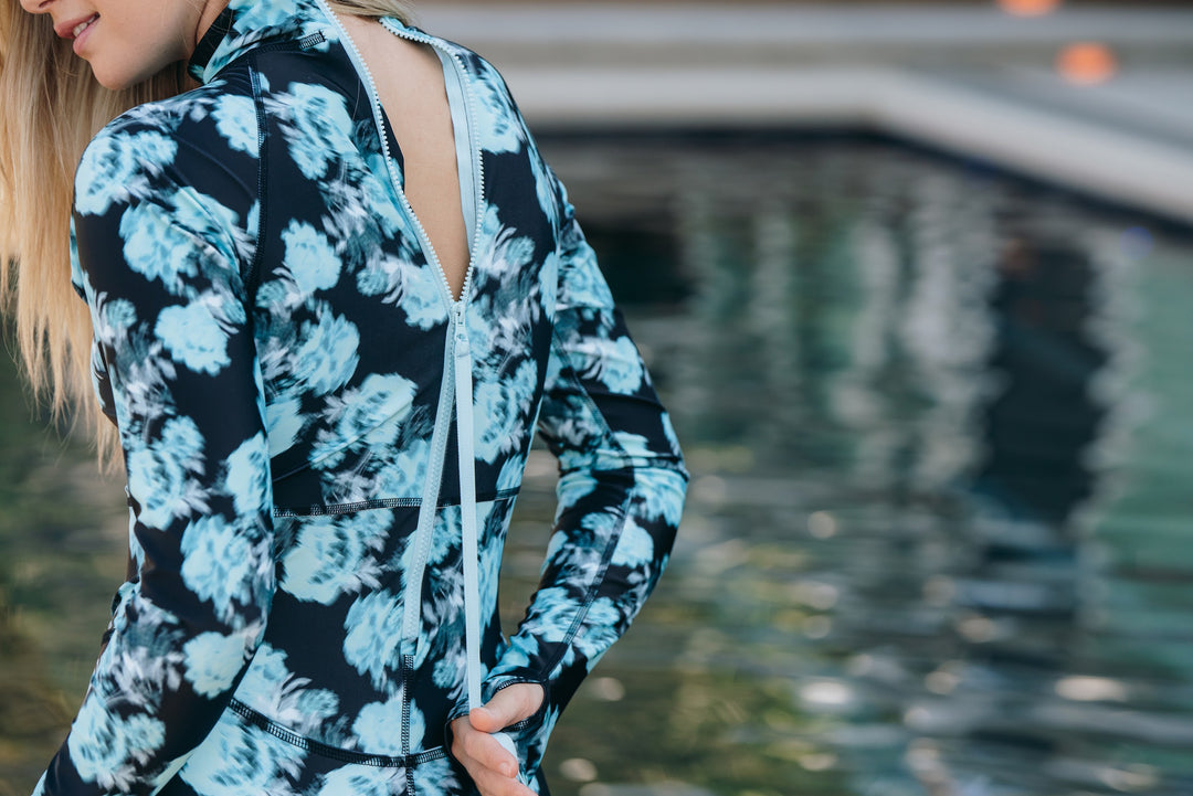 Women's UPF 50+ Sun Protective Long Sleeve "Shorty" Swimsuit - Biolumibloom