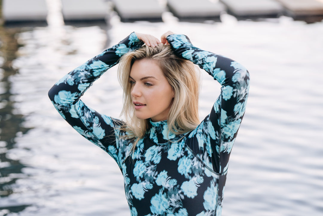 Women's UPF 50+ Sun Protective Long Sleeve "Shorty" Swimsuit - Biolumibloom