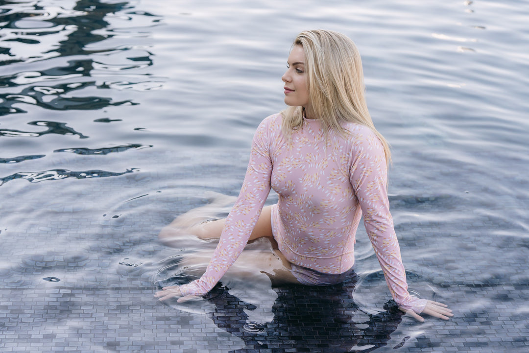 Women's UPF 50+ Sun Protective Long Sleeve "Shorty" Swimsuit - Almond Glow