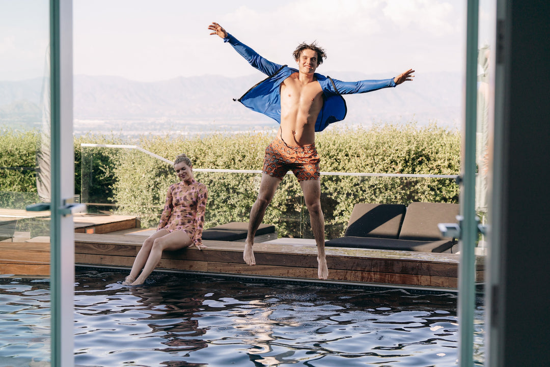 Women's UPF 50+ Sun Protective Long Sleeve "Shorty" Swimsuit - Sea Fire