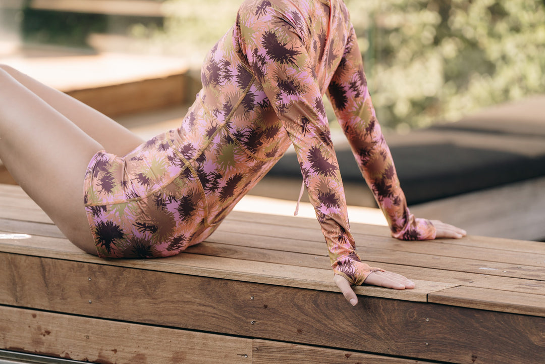 Women's UPF 50+ Sun Protective Long Sleeve "Shorty" Swimsuit - Sea Fire