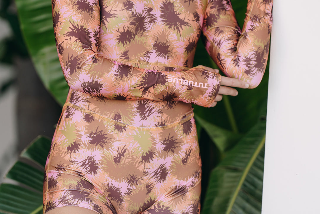 Women's UPF 50+ Sun Protective Long Sleeve "Shorty" Swimsuit - Sea Fire