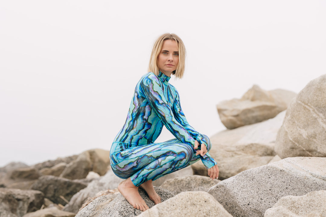 Women's  "Classic" UPF 50+ Sun-protective Full Body Long Swimsuit- Blue Abalone