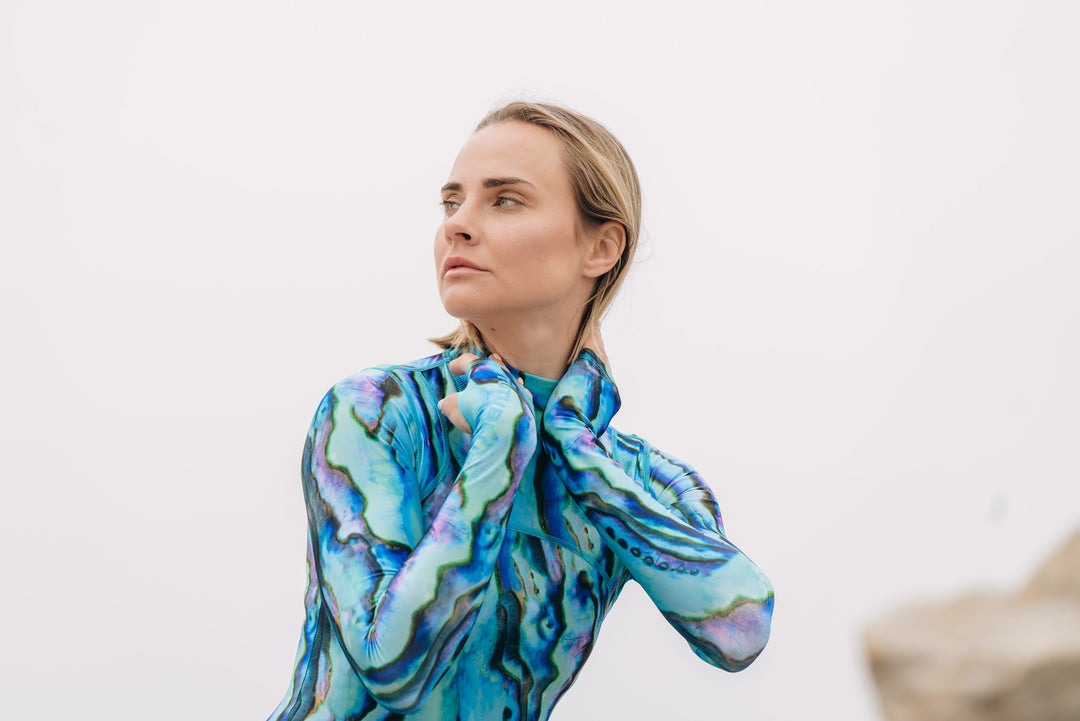 Women's  "Classic" UPF 50+ Sun-protective Full Body Long Swimsuit- Blue Abalone