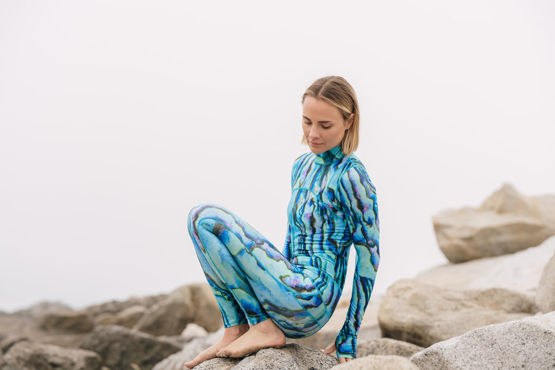 Women's  "Classic" UPF 50+ Sun-protective Full Body Long Swimsuit- Blue Abalone