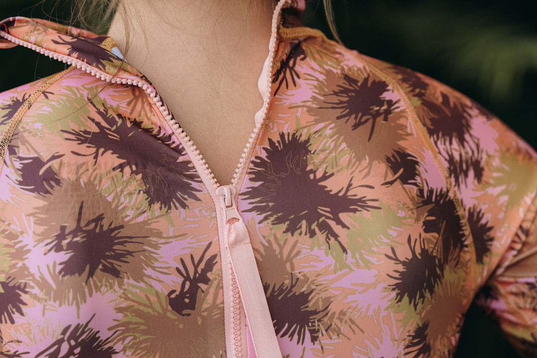 Women's UPF 50+ Sun Protective Long Sleeve "Shorty" Swimsuit - Sea Fire