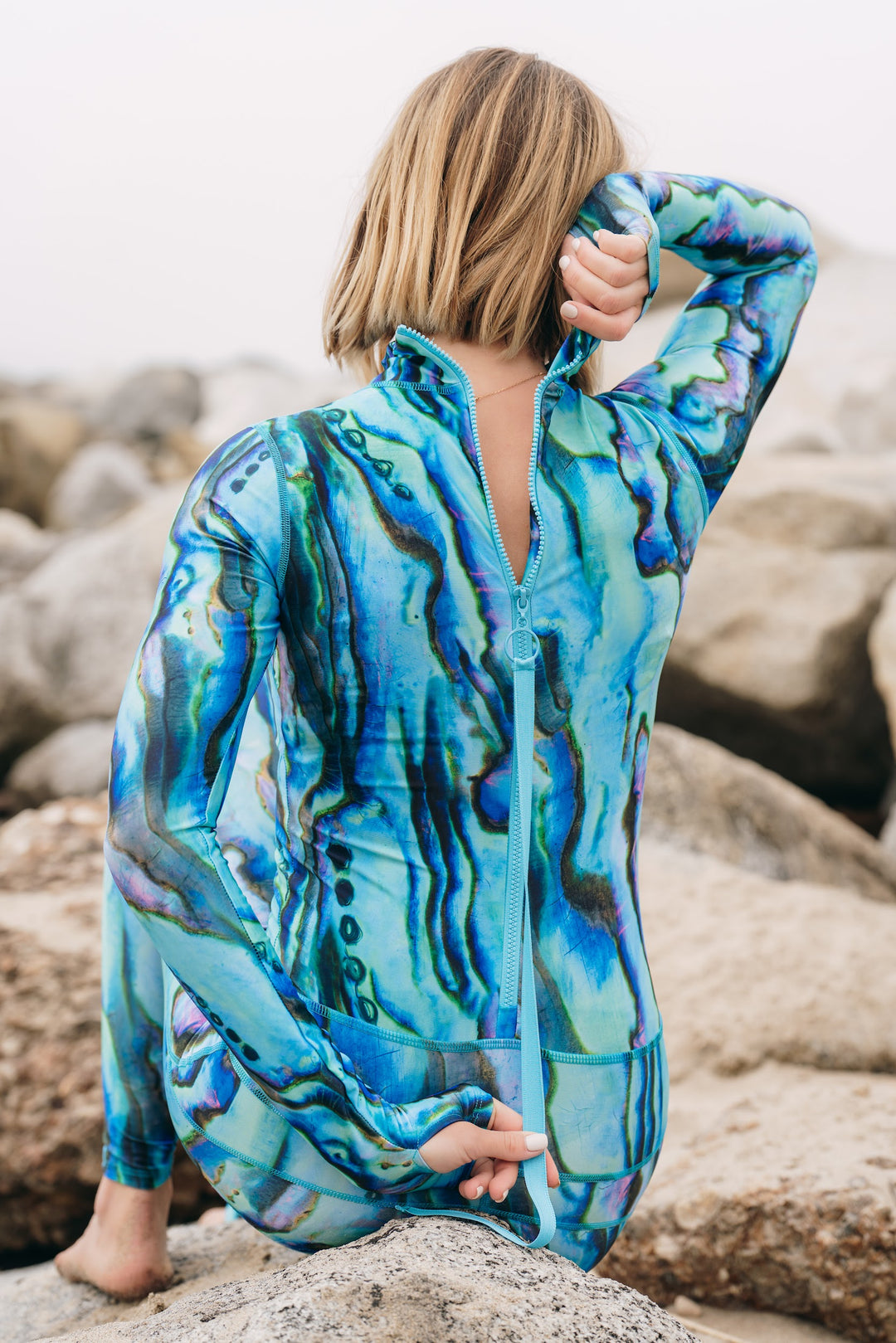 Women's  "Classic" UPF 50+ Sun-protective Full Body Long Swimsuit- Blue Abalone