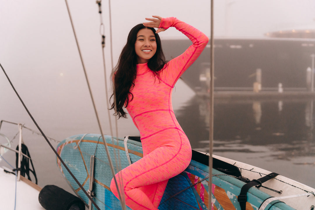 Women's "JOY" UPF 50+ Sun-protective full body swimsuit - Lava