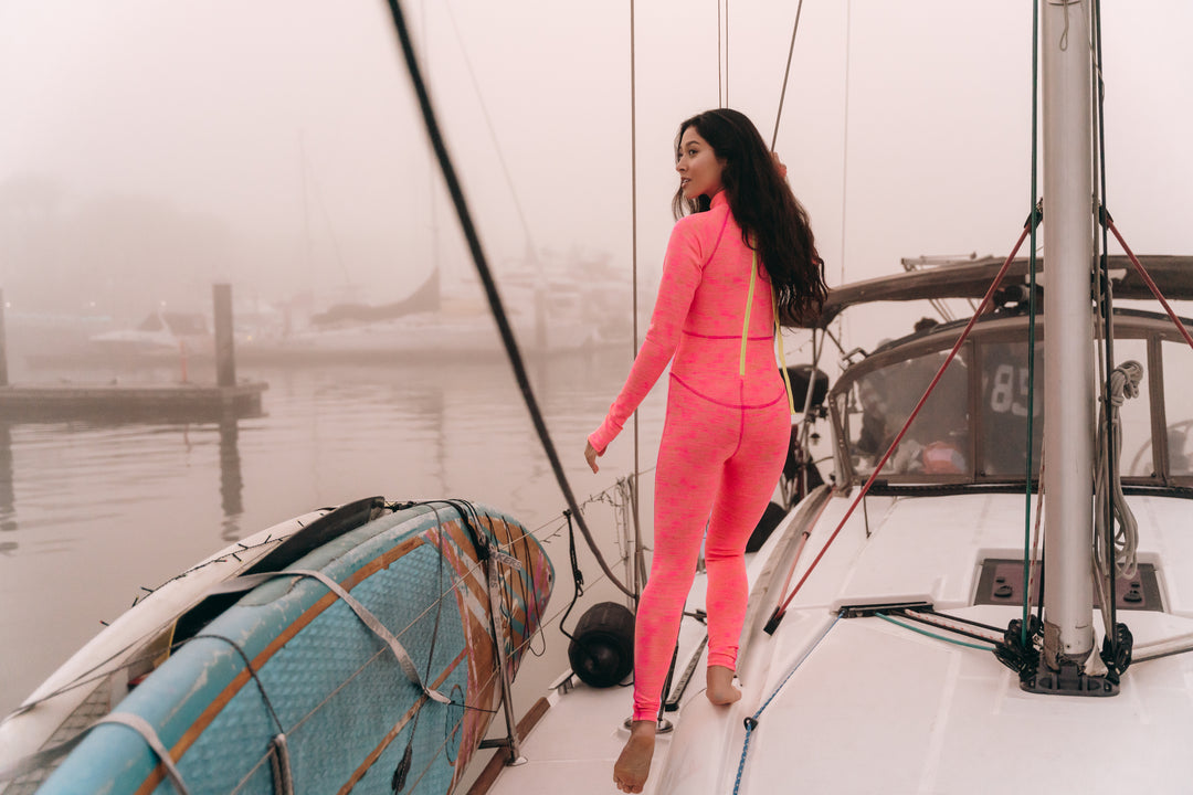 Women's "JOY" UPF 50+ Sun-protective full body swimsuit - Lava