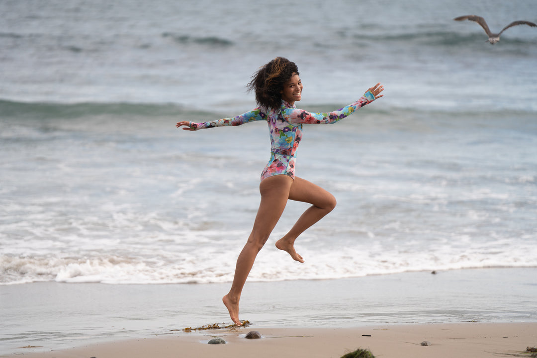 Women's One Piece Long Sleeve Swimsuit - Sea Poppy Bud (Runs Small)