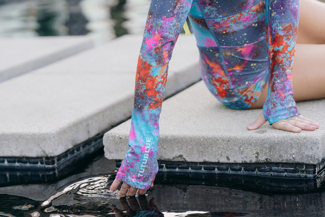 Women's UPF 50+ Sun Protective Long Sleeve "Shorty" Swimsuit - Koi Pond