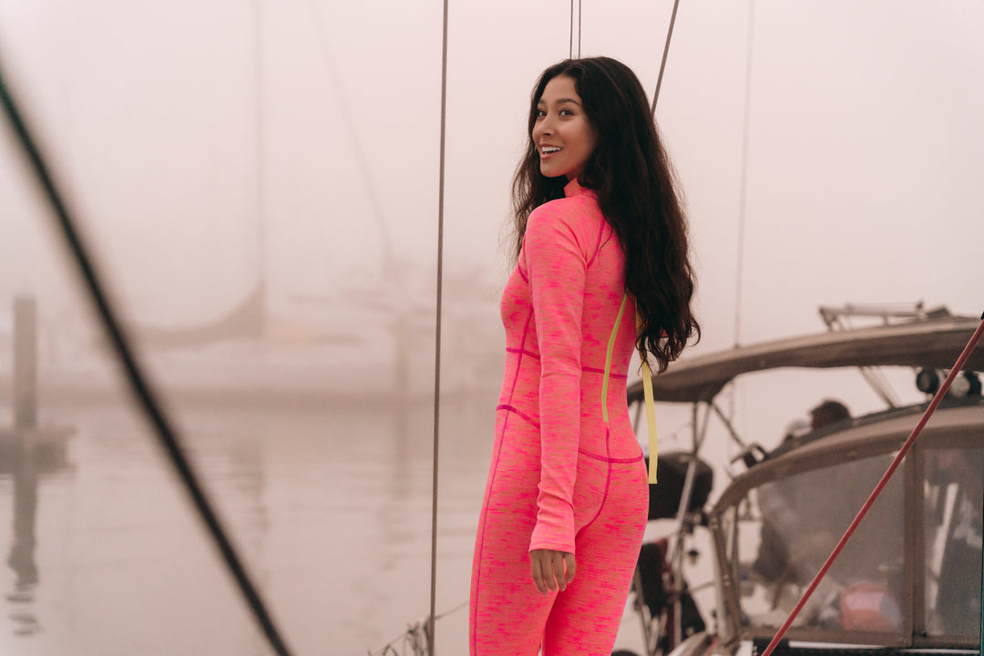 Women's "JOY" UPF 50+ Sun-protective full body swimsuit - Lava