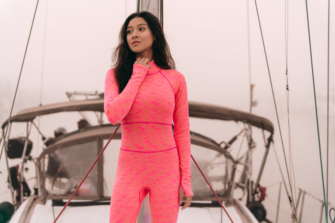 Women's "JOY" UPF 50+ Sun-protective full body swimsuit - Lava