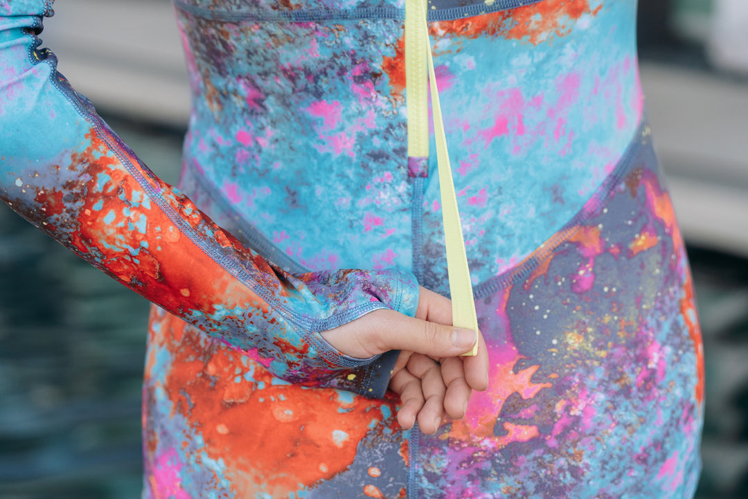 Women's UPF 50+ Sun Protective Long Sleeve "Shorty" Swimsuit - Koi Pond