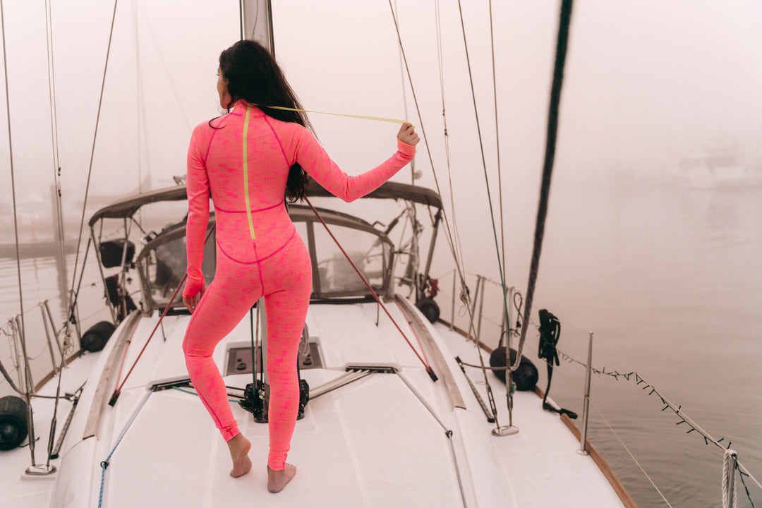 Women's "JOY" UPF 50+ Sun-protective full body swimsuit - Lava