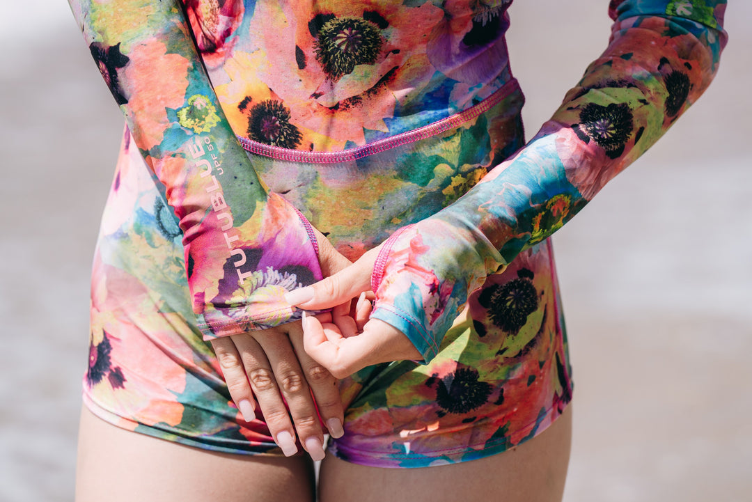 Women's UPF 50+ Sun Protective Long Sleeve "Shorty" Swimsuit - Sea Poppy Pink