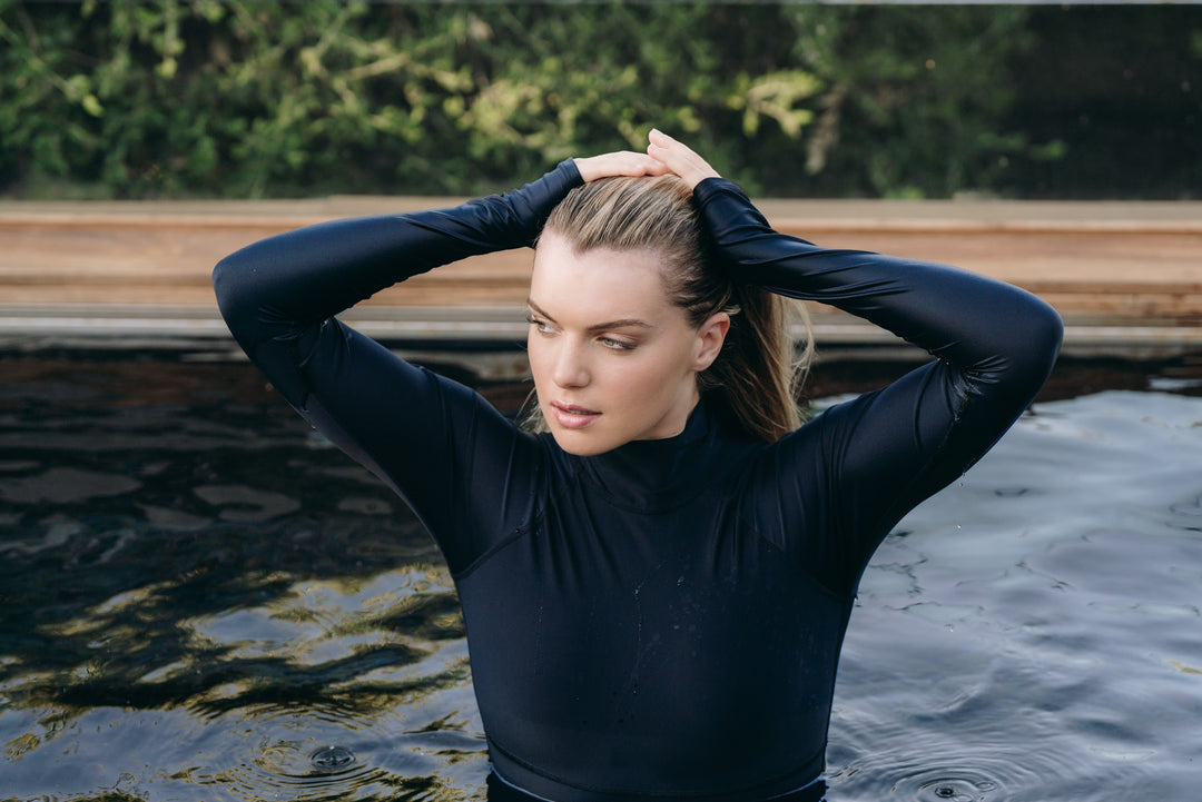 Women's UPF 50+ Sun Protective Long Sleeve "Shorty" Swimsuit - Ink