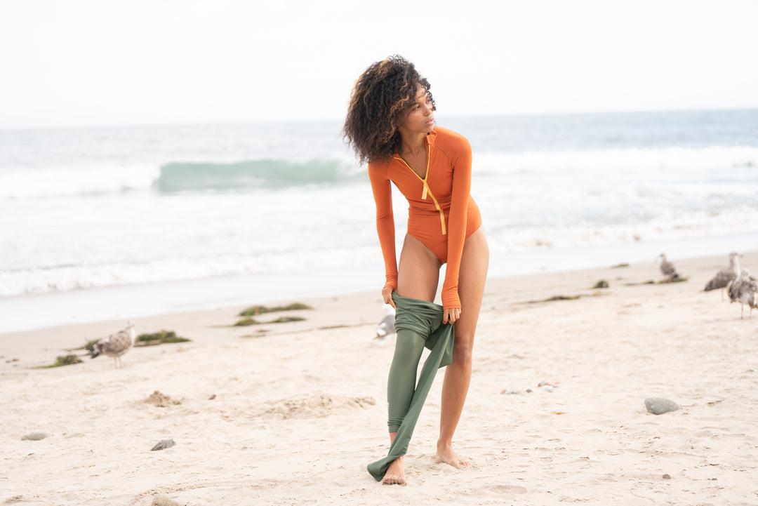 Women's One Piece Long Sleeve Swimsuit - Copper (Runs Small)