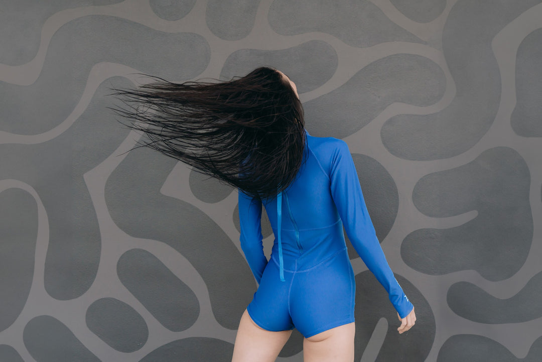 Women's UPF 50+ Sun Protective Long Sleeve "Shorty" Swimsuit - Ocean