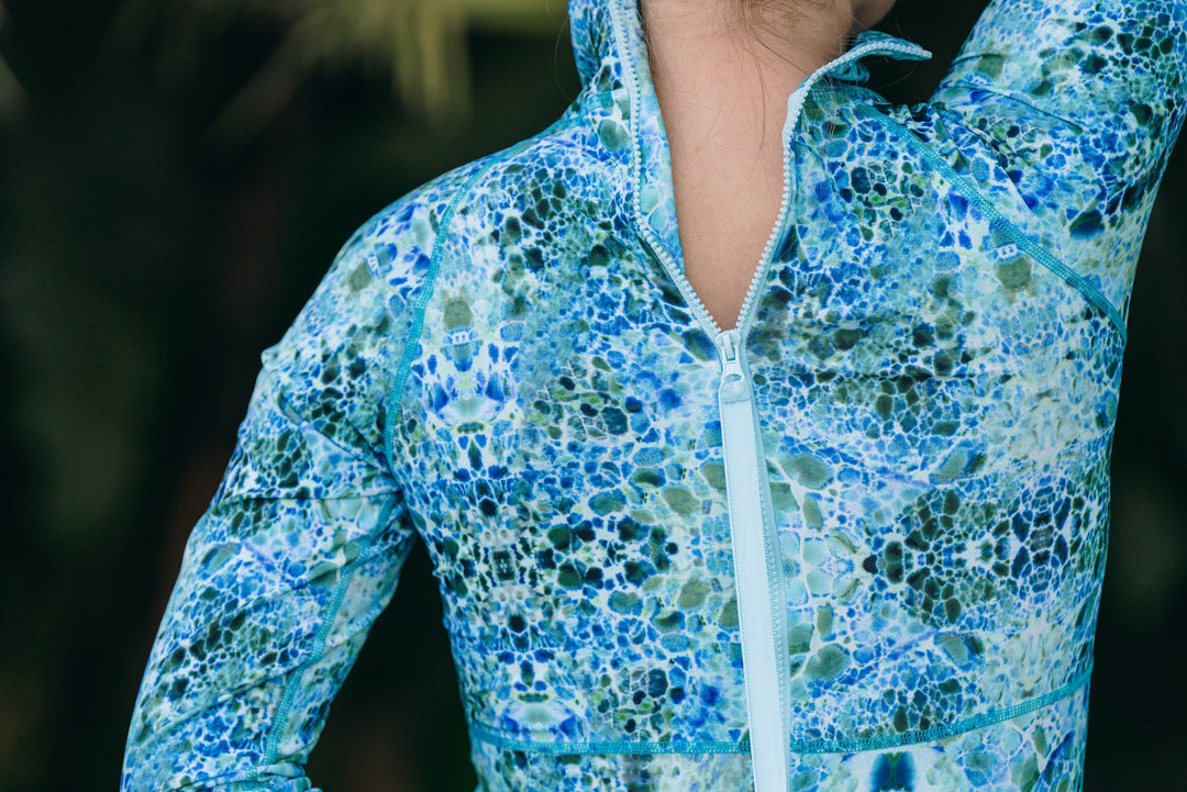 Women's UPF 50+ Sun Protective Long Sleeve "Shorty" Swimsuit - Deep Sea