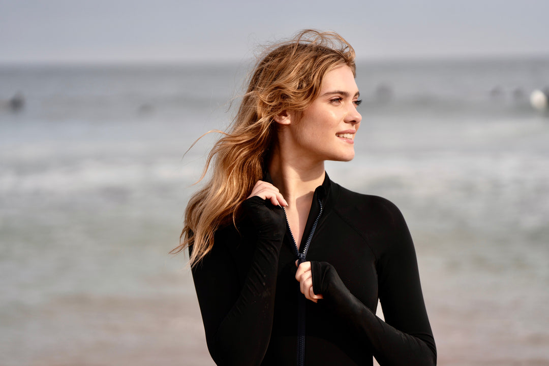 Women's One Piece Long Sleeve Swimsuit - Black (Runs Small)