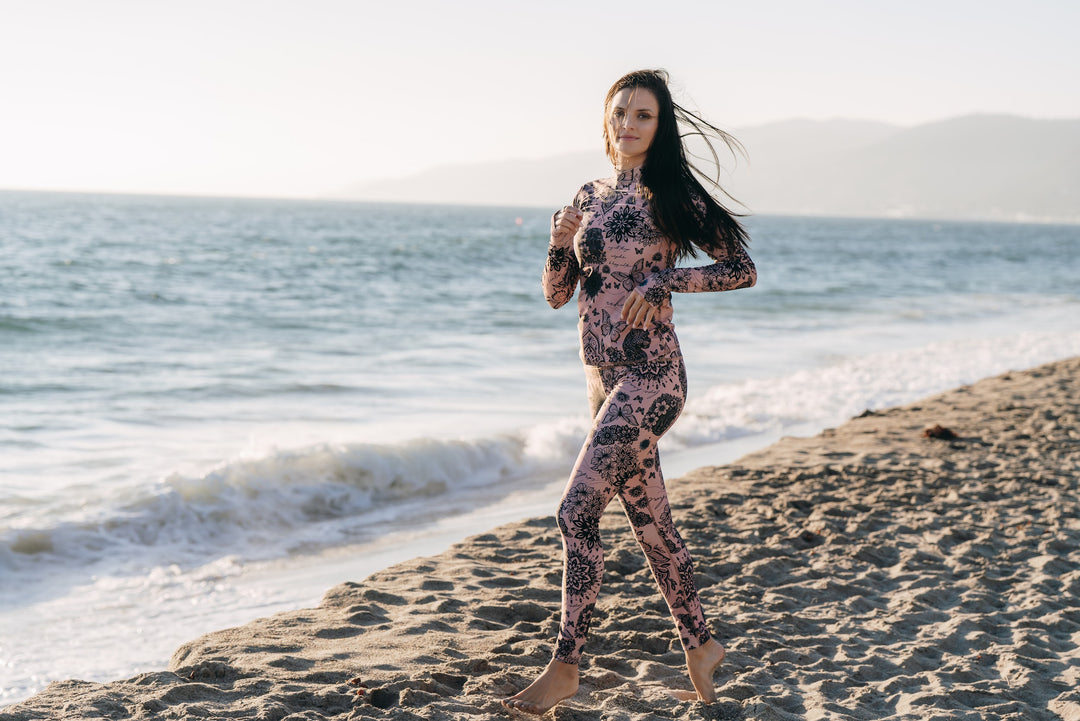 Women's UPF 50+ Sun Protective Swim Leggings - Toffee Tattoo