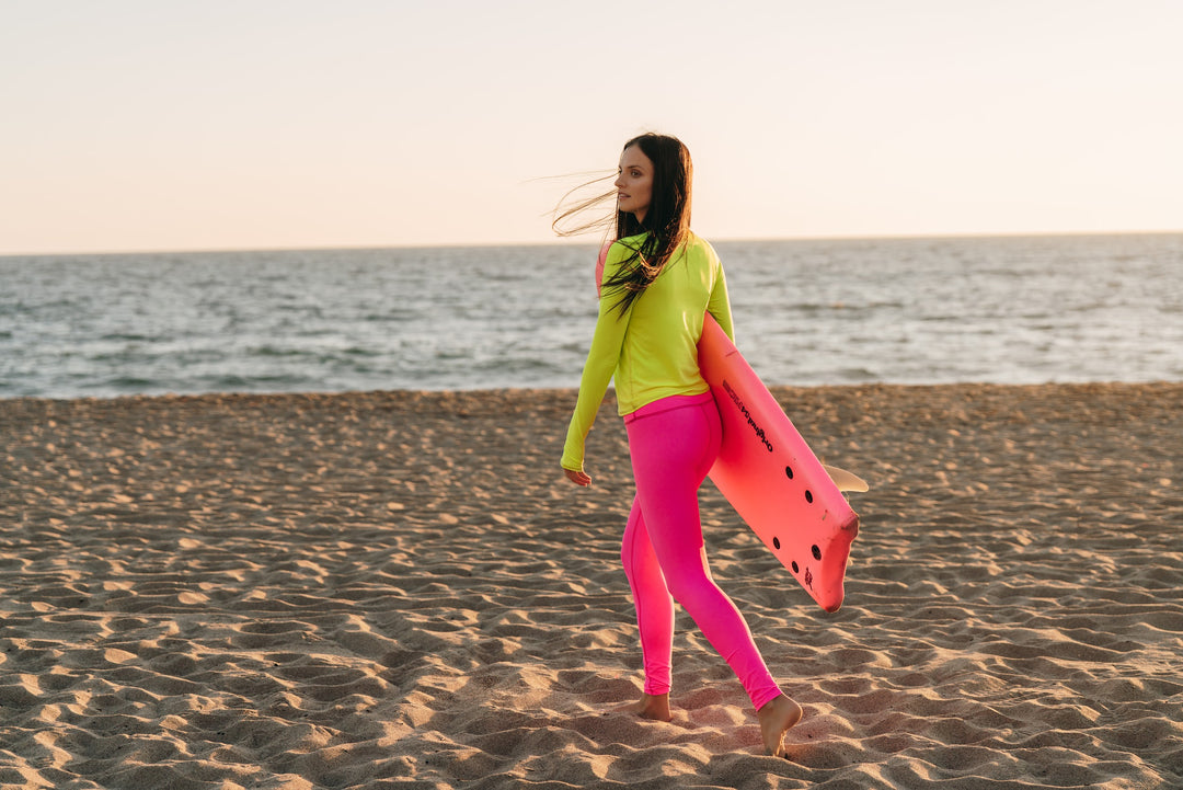 Women's UPF 50+ Sun Protective Swim Leggings - Neon Pink