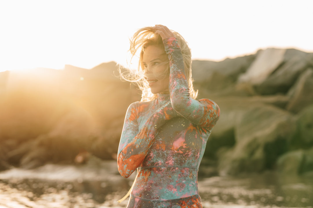 Women's "JOY" UPF 50+ Sun-protective full body swimsuit - Koi Pond