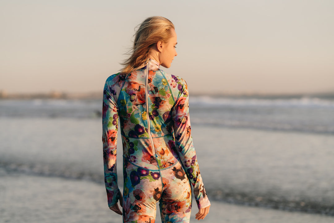 Women's "JOY" UPF 50+ Sun-protective full body swimsuit - Sea Poppy Bud