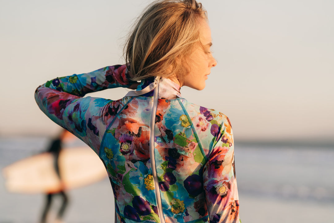 Women's "JOY" UPF 50+ Sun-protective full body swimsuit - Sea Poppy Bud