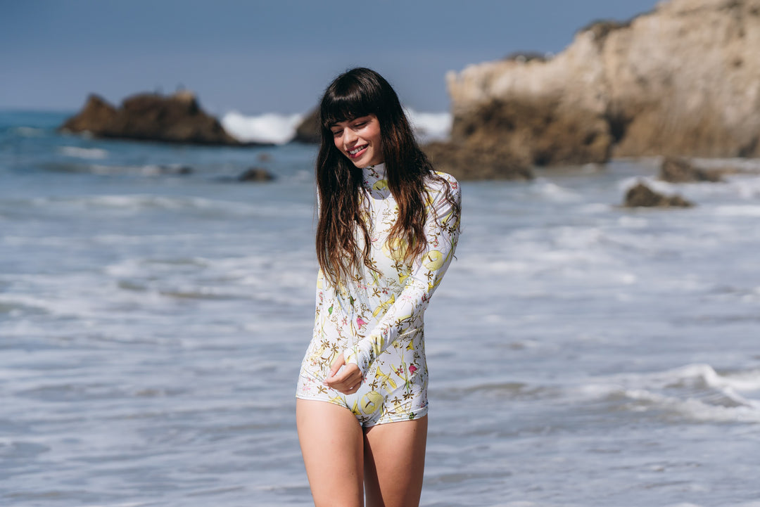 Women's UPF 50+ Sun Protective Long Sleeve "Shorty" Swimsuit - Secret Garden