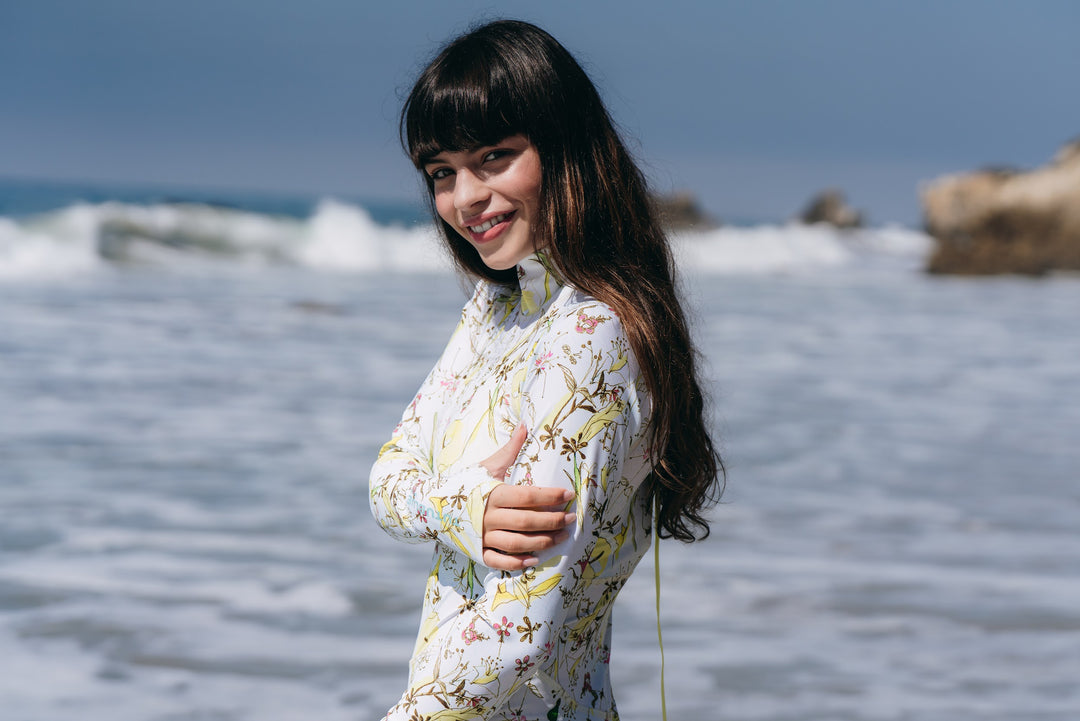 Women's UPF 50+ Sun Protective Long Sleeve "Shorty" Swimsuit - Secret Garden