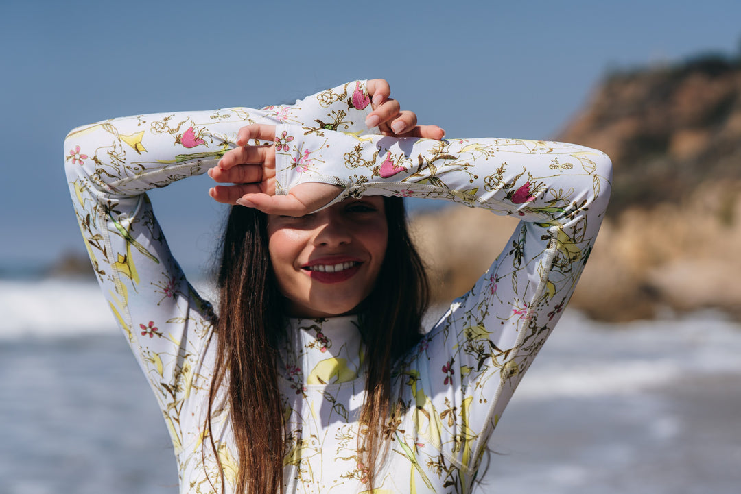 Women's UPF 50+ Sun Protective Long Sleeve "Shorty" Swimsuit - Secret Garden